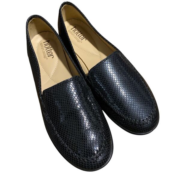 Hotter Black Loafers Size US 8.5 EU 40 Leather Slip On Comfort Shoes Style: JAZZ